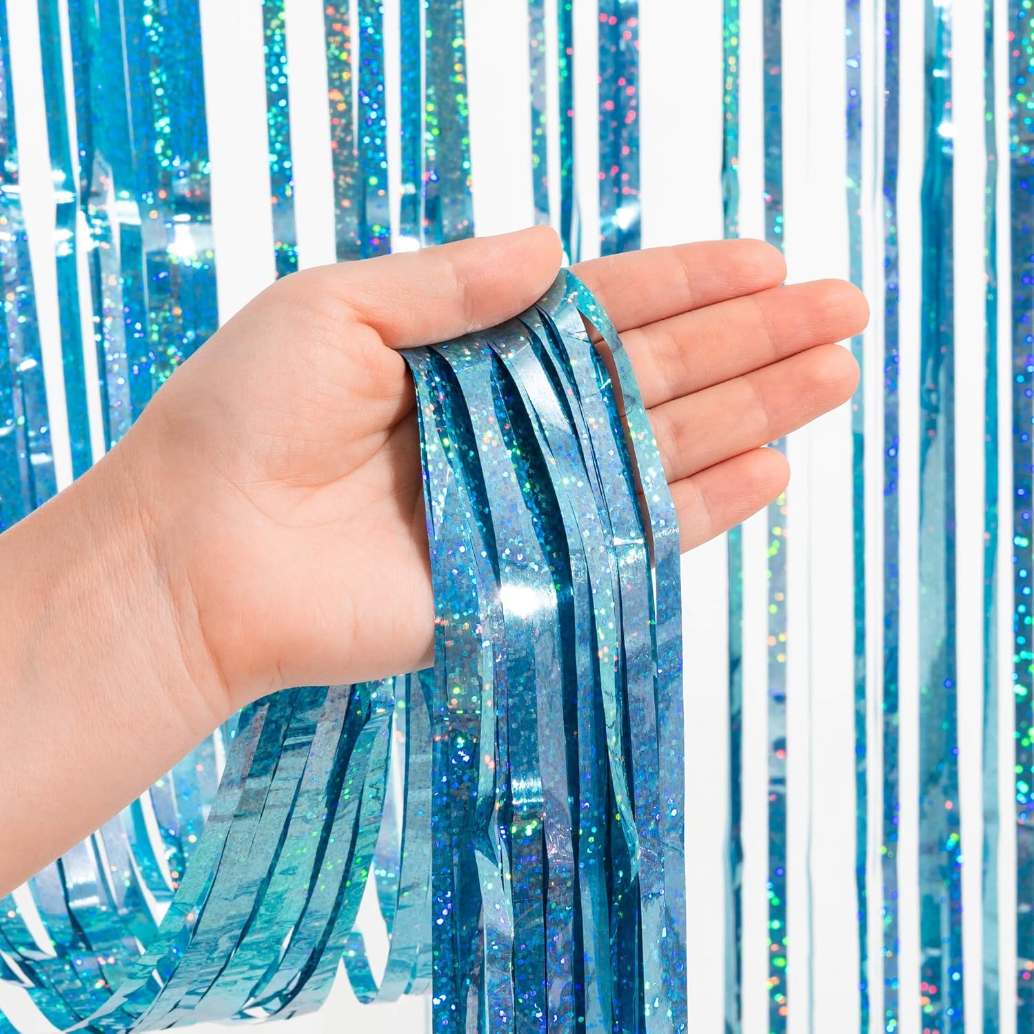 MALANKU Blue Tinsel Metallic Foil Fringe Curtain Backdrop - Image 3