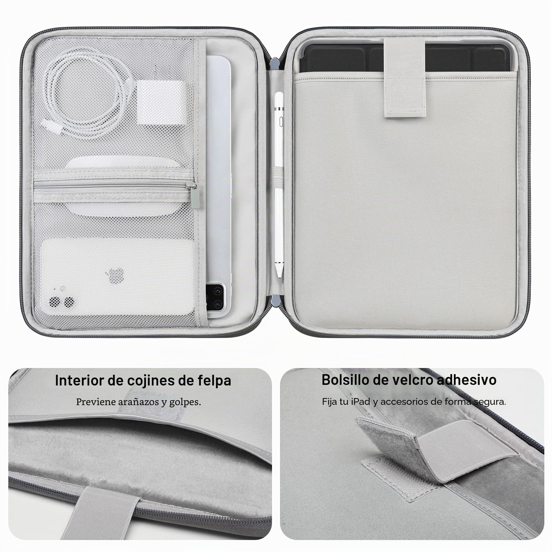 Lacdo Bolsa Blanda Tableta Estuche para 11" iPad A16 2025, 11" iPad Air M4 M3 M2, 11" iPad Pro M5 M4, 10.9" 10.2" iPad, 10.9" iPad Air, 10.5" iPad Pro, iPad Air 3 2, Smart Keyboard, Gris Oscuro