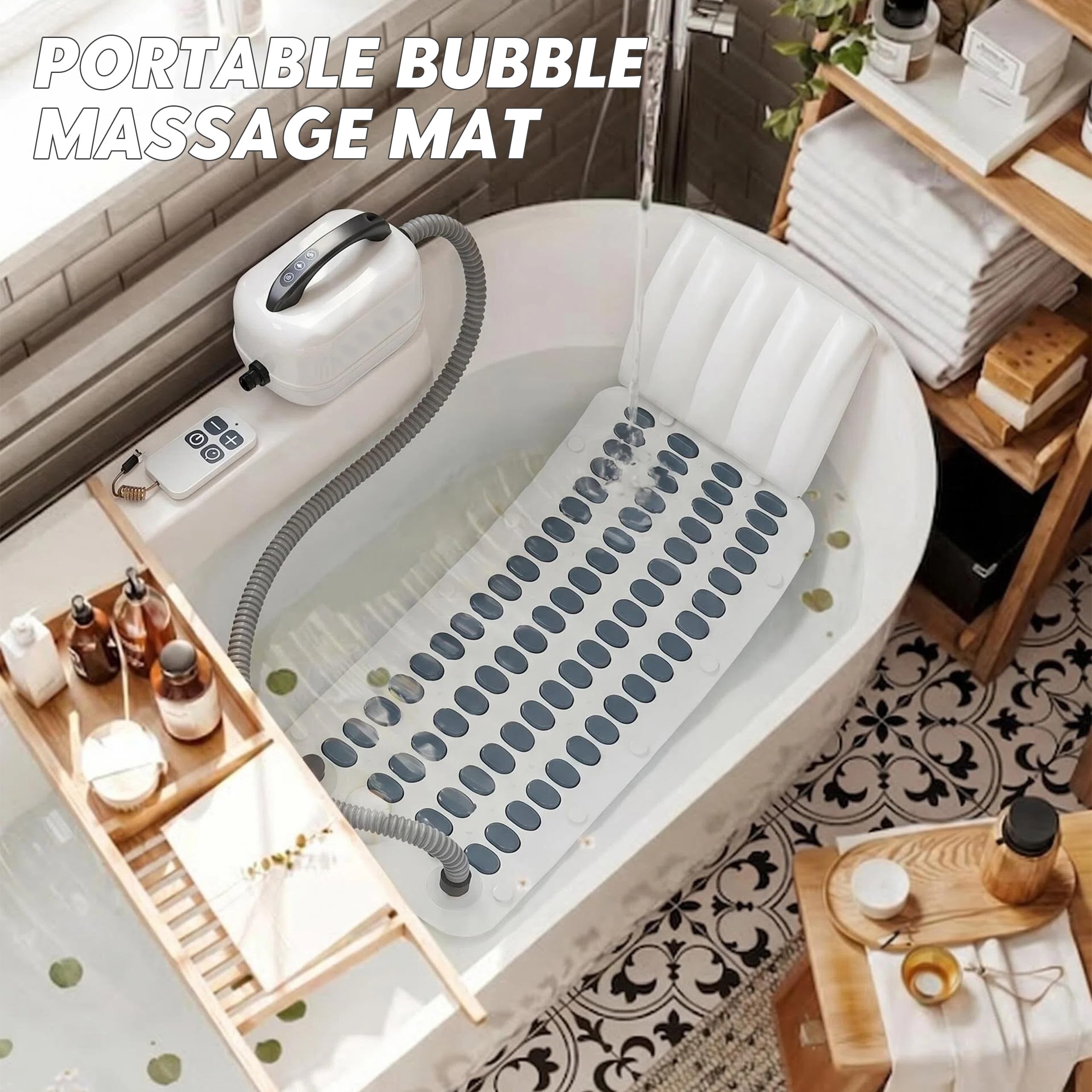 Esterilla de Burbujas para bañera | bañera de hidromasaje con cojín, alfombrilla de spa, con ventosas antideslizantes, con 6 burbujas de velocidad