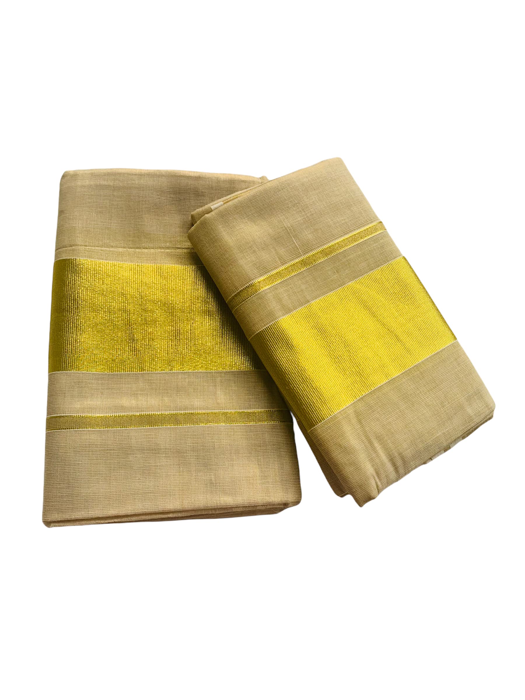 Women's Kuthampully Kerala Kasavu Set mundu Tissue Plain - off white KTM-566-image-41