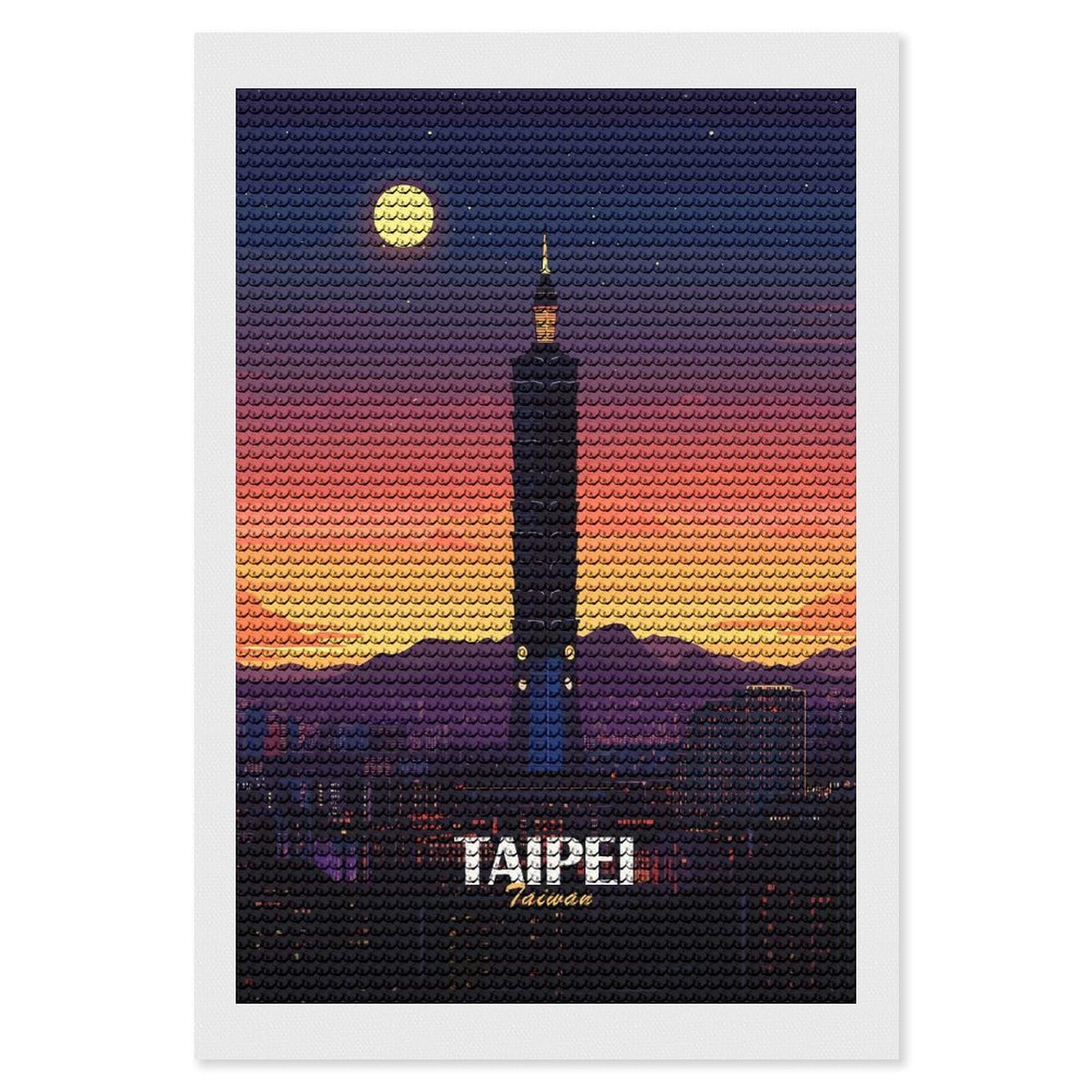Junmoney Taipei Taiwan Cityscape at Sunset Round Drill Diamond Painting 8"x12", for Craft Lovers, Stress Relief Craft, Bedroom Decor, Festive Craft Gift