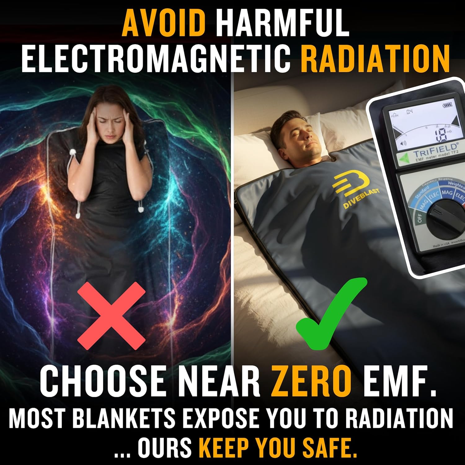 DIVEBLAST Near Zero EMF Far Infrared Sauna Blanket for Home — 71”x 35.6” Portable Infrared Sauna Bag for Weight Loss and Detox — Detoxify, Cleanse and Burn Up to 600 Calories per Session — Dark Blue