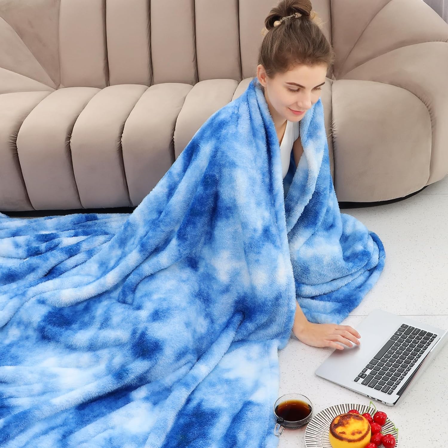 Blue Tie-Dye Reversible Fleece Throw Blanket, 70" x 50"