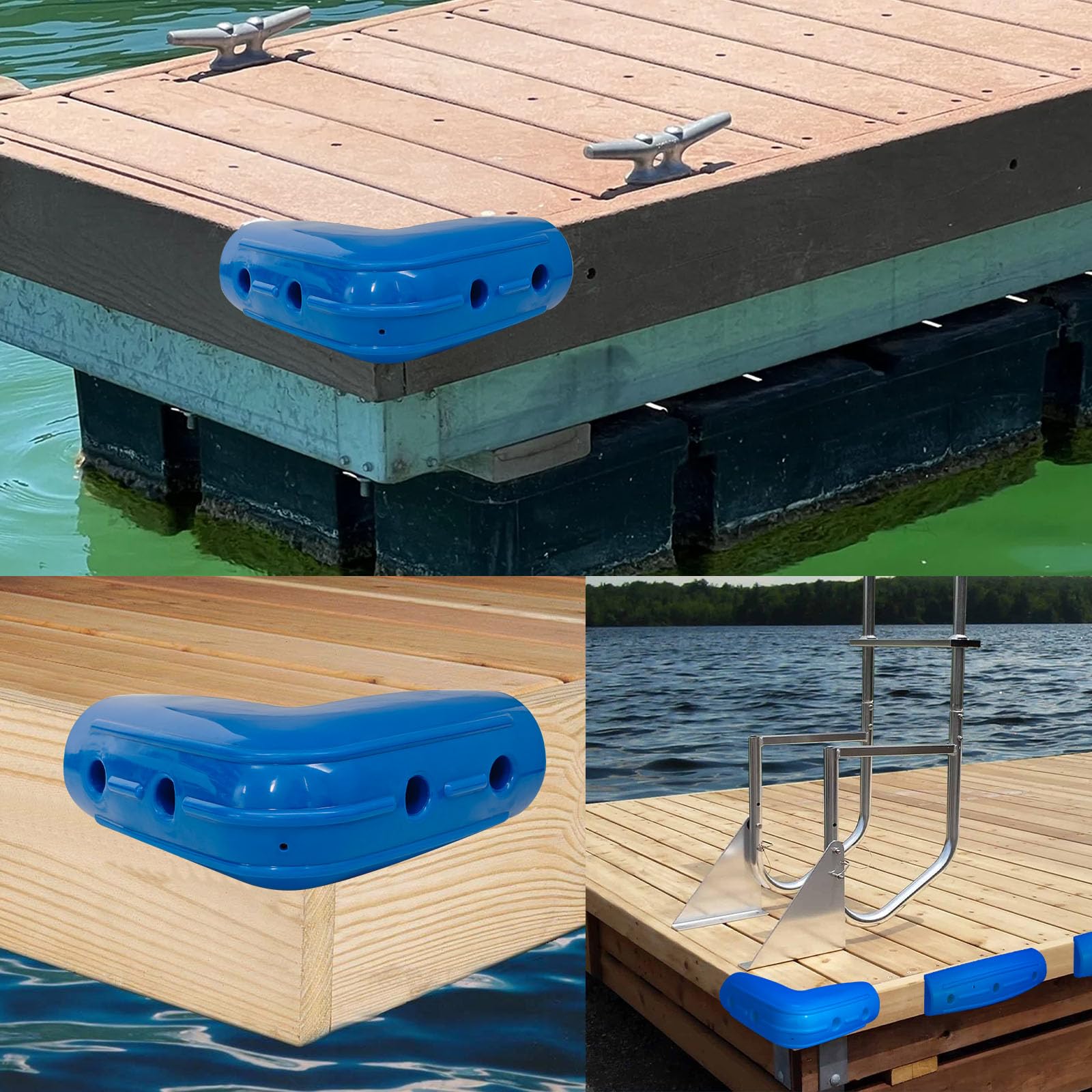 Dock Eckstoßstangen, Marine-Schutzbleche, Eck-Dock-Stoßstange zum Andocken, weiches UV-beständiges Vinyl, aufblasbarer Schutz, 25,4 x 25,4 cm, 2 Stück, Blau