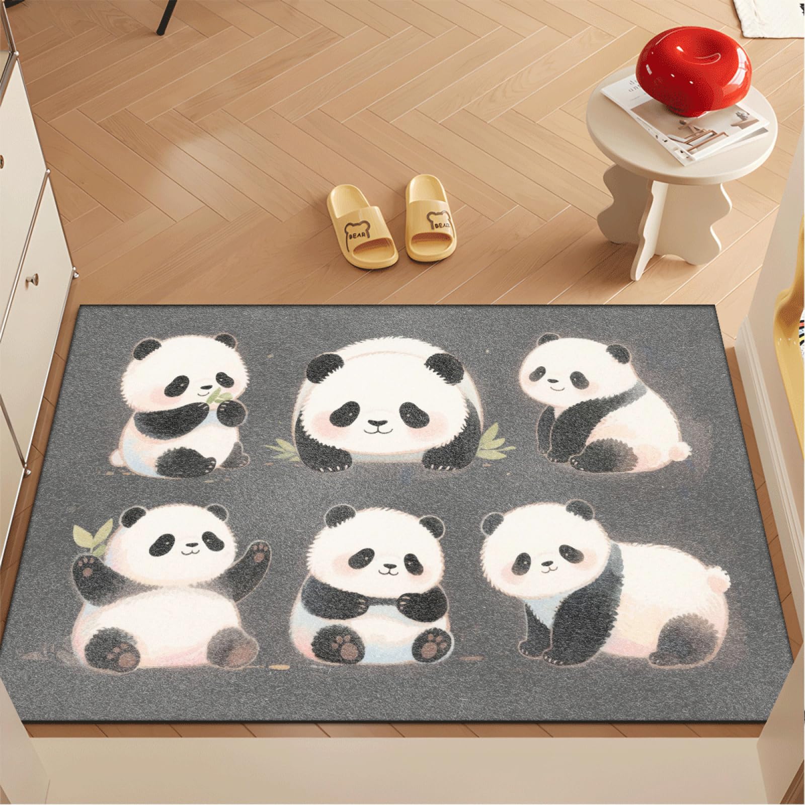 Paillasson Exterieur Entree Feuille Grise Panda Tapis Entree Interieur Facile à Nettoyer Paillasson Interieur Antidérapant Lavable en Machine pour Chambre Cuisine Couloir 80x120 cm