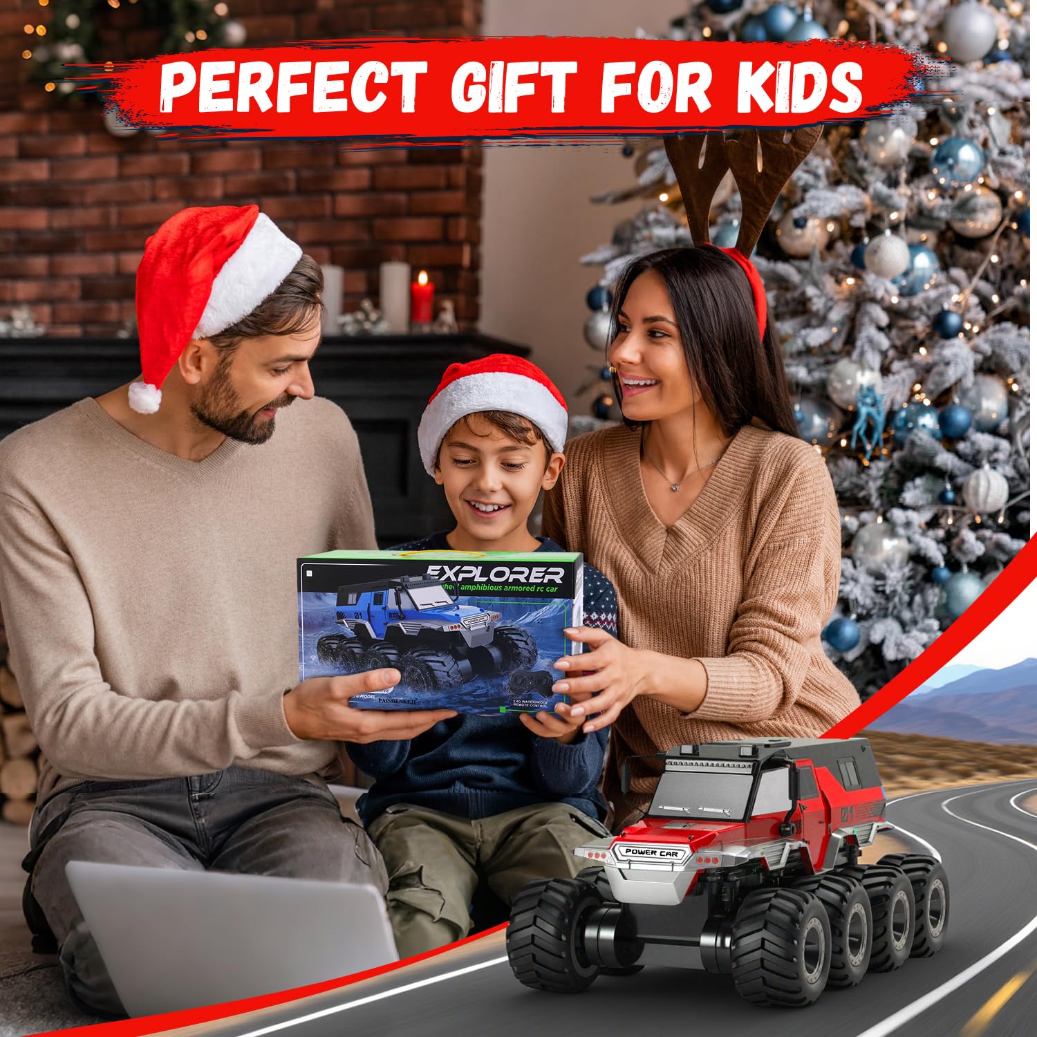 PAISHENKEJI Coche teledirigido Coche teledirigido - Camión RC de 8 Ruedas motrices Coches de Juguete Camión Todoterreno Anfibio teledirigido Crawler de Deriva de 2,4 GHz para niños Regalos
