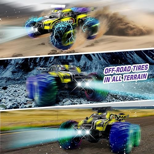Miniatura 6 de Auto a control remoto, camión de control remoto, camión monstruo todoterreno de 2.4 GHz, auto a control remoto de 20 KMH con luz LED y 2 baterías