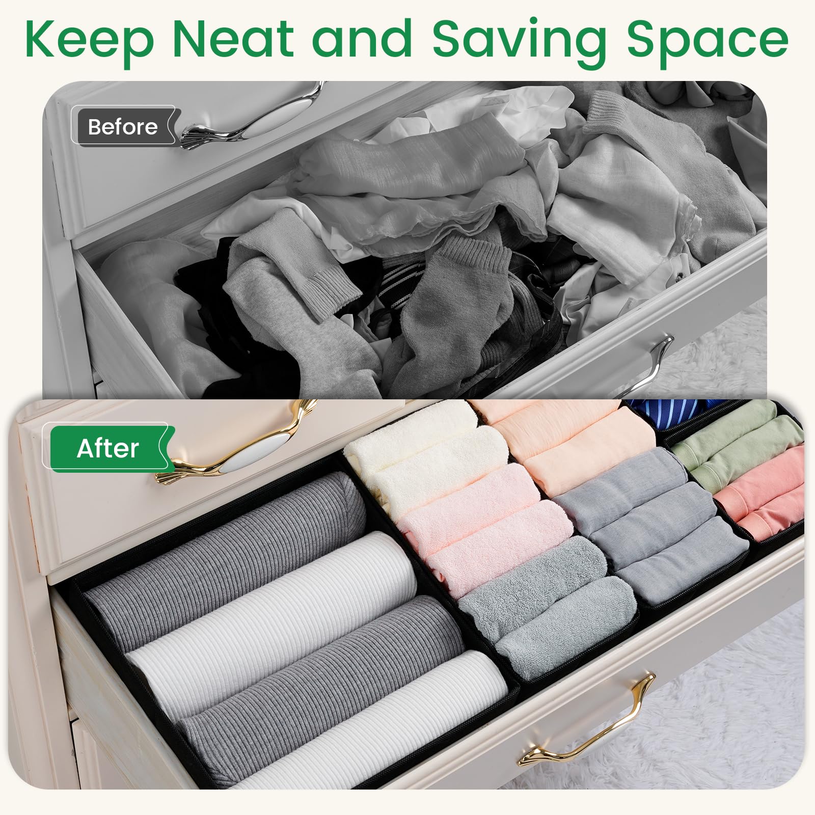 Lot de 16 organiseurs de tiroir pour sous-vêtements – Boîte de rangement pliable en tissu pour vêtements, commodes, séparateurs de tiroir pour vêtements, écharpes (noir)