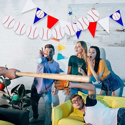 Miniatura 5 de Zonon 4 piezas de decoraciones de fiesta de béisbol, pancarta de béisbol, pelota deportiva, fiesta de cumpleaños, guirnalda de papel (estilo béisbol)