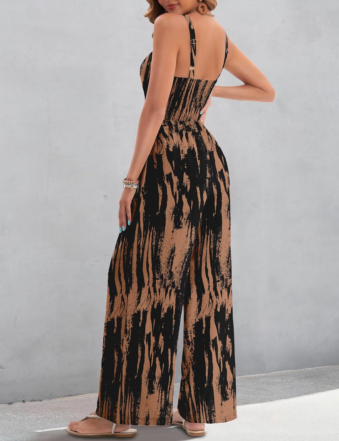 Womens Summer Jumpsuits Dressy Sexy V Neck Twist One Piece Outfits Sleeveless Casual Wide Leg Long Pant Rompers - Image 3