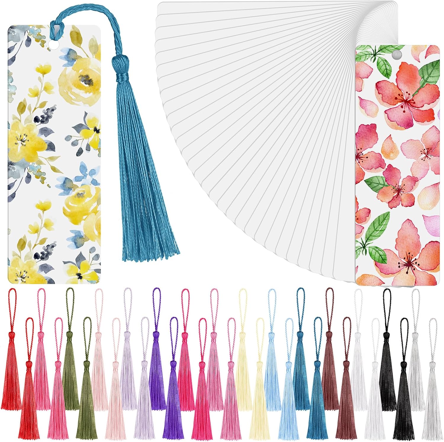 120 Pcs Sublimation Blank Bookmark Heat Transfer Metal Aluminum DIY Bookmark with Hole and Colorful Tassels for Crafts, Birthday Wedding, Sublimation Blank Keychains, Single Sided Printing