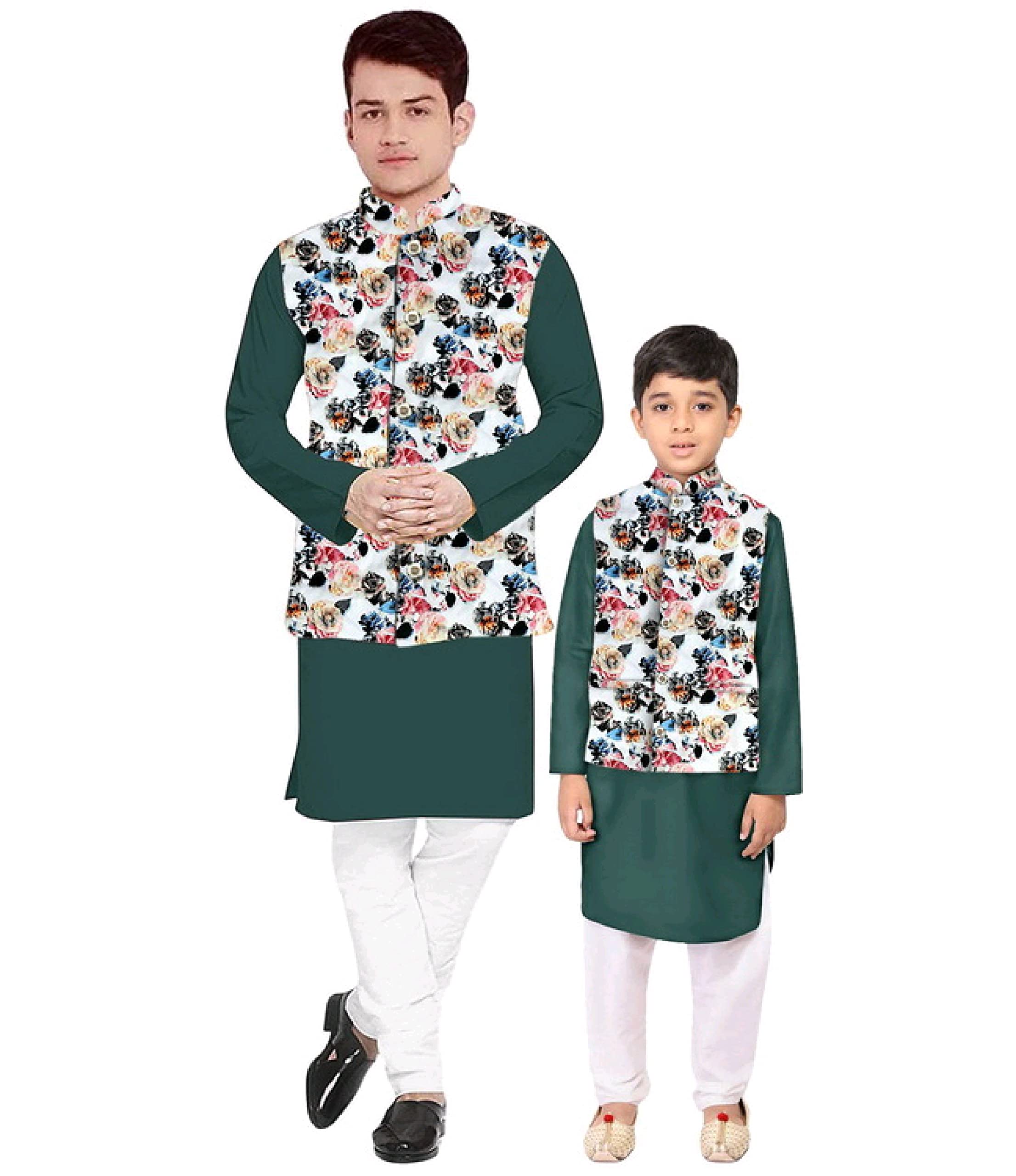 Os Men's & boy kurta pyjama set with nerhu jackets (Multi printed) in cotton (baap_beta|father_son|)-picture-44
