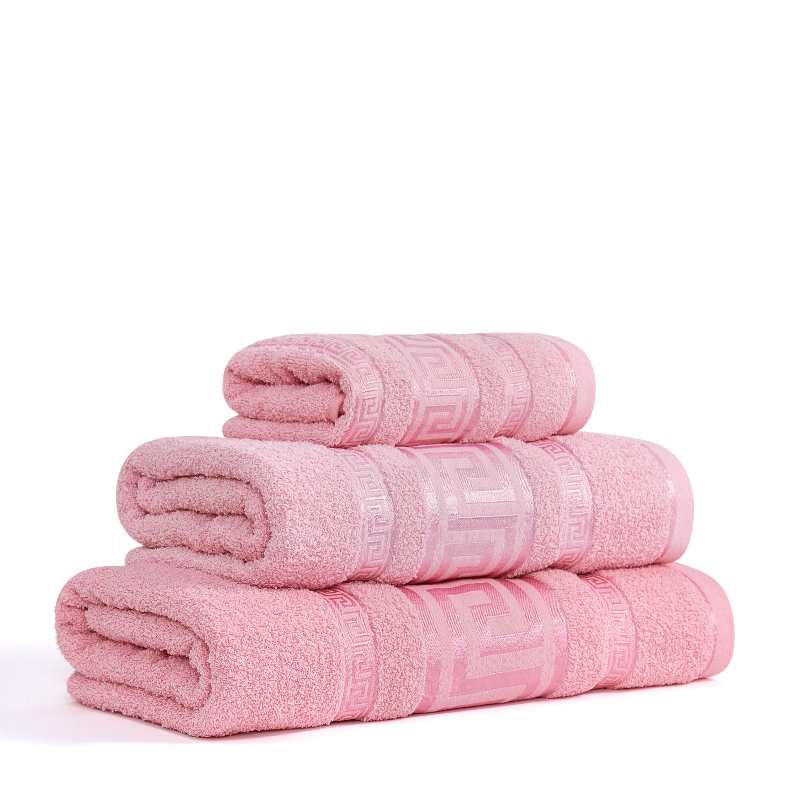 GC GAVENO CAVAILIA Greek Bath Sheet - Pack Of 3 100% Egyptian Cotton Towels Bath Sheets - Extra Large Soft Highly Absorbent Quick Dry Towel (90x150 cm) - 550 GSM Towels For Bathroom - Pink