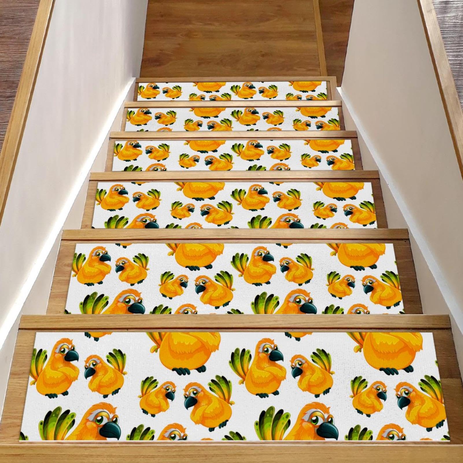 Tapis de marche escalier antidérapant motif perroquet pour maison familiale