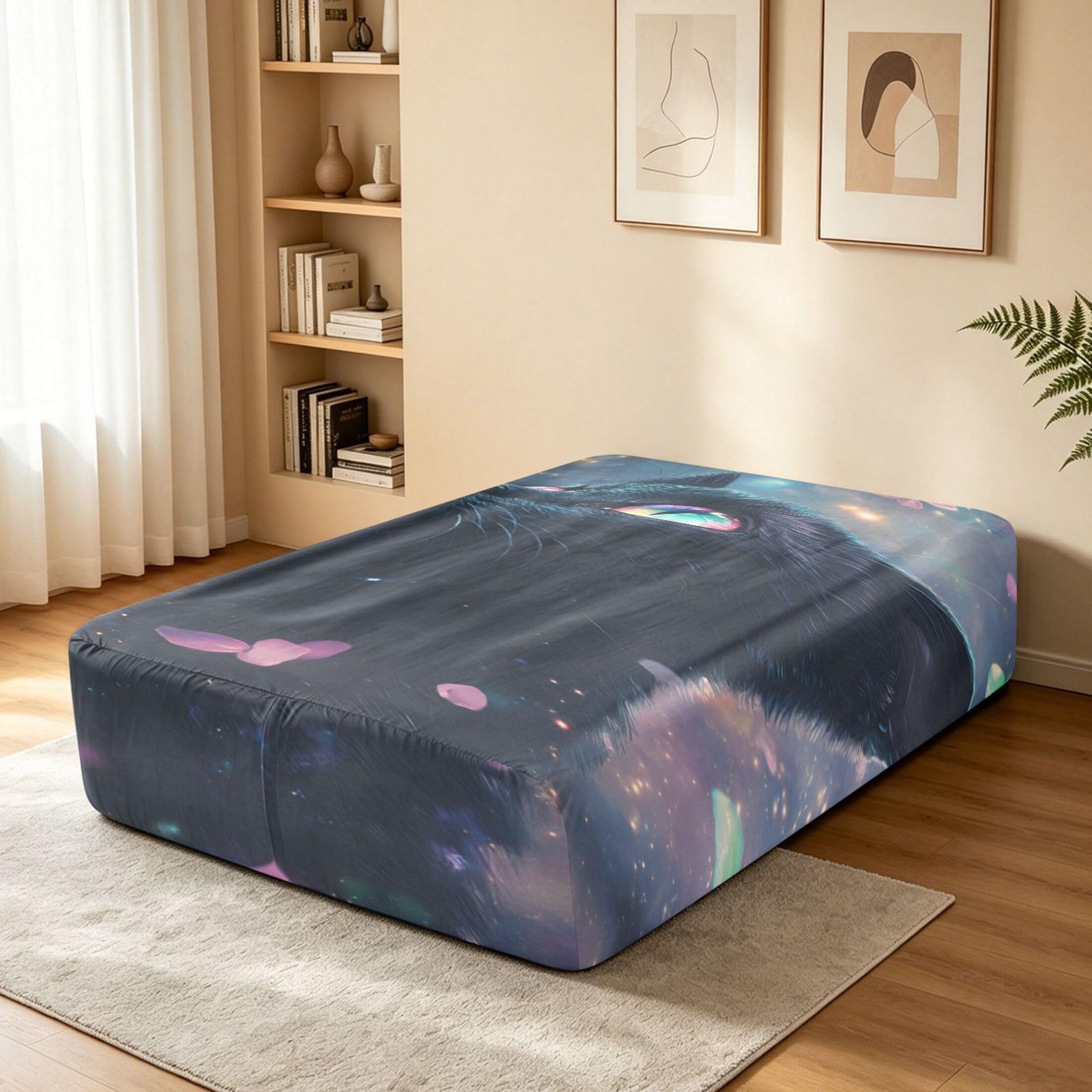 Galaxy Cat - Sábana bajera ajustable individual para colchón de aire, bolsillo extra profundo de 24 pulgadas, funda suave y transpirable con apertura de válvula de cremallera para cama de