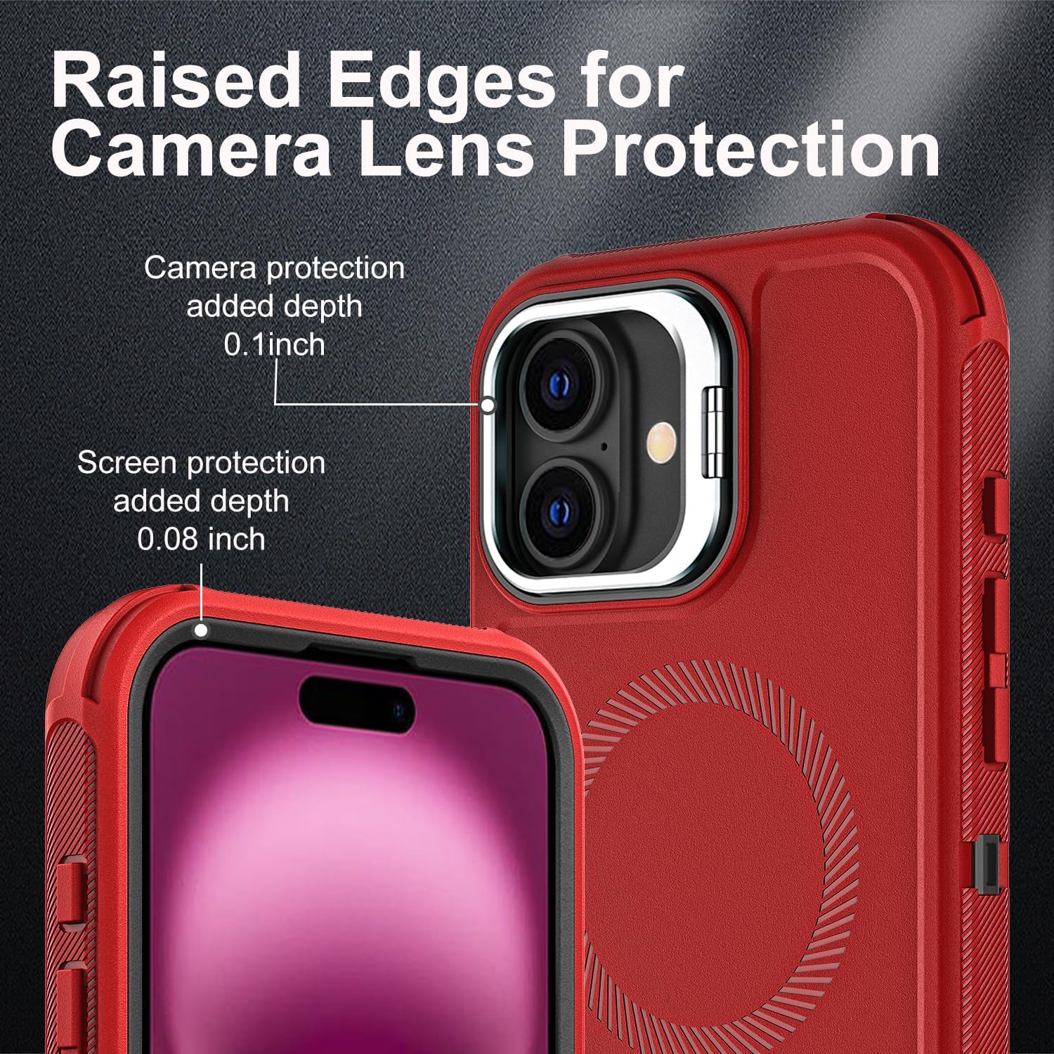 YKHJKLEC for iPhone 16 Plus Case, Military Grade 3 in 1 Heavy Duty Shockproof/Drop Proof/Dust Proof with Kickstand Case, with 2 x Tempered Glass Screen Protector & 1 x Wrist Strap (ZJ-Red/Black)