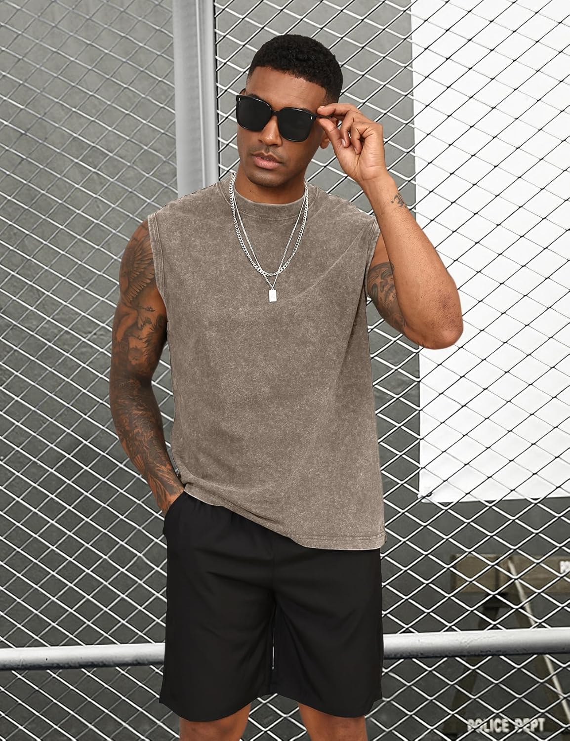 Yimoon Sleeveless Shirts for Men Workout Tank Tops Cotton Acid Wash Muscle Shirts Baggy Gym Tees - Image 3