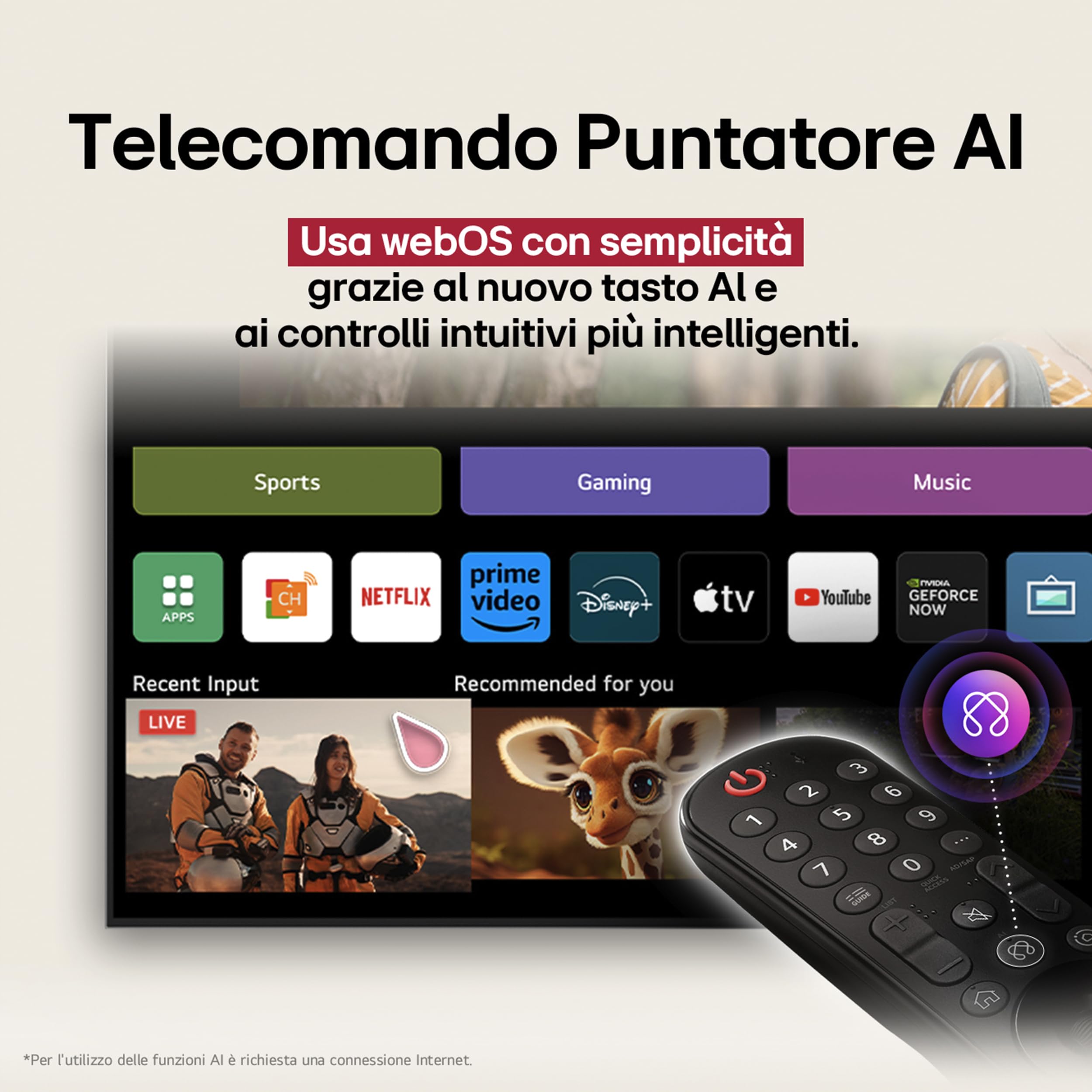 LG OLED AI B5 TV 55 pollici, Smart TV 4K, Processore α8 Gen2, webOS con AI, Dolby Vision e Atmos, Gaming con VRR, GSYNC e FreeSync 4K@120Hz, 4 HDMI 2.1, Alexa, OLED55B56LA 2025