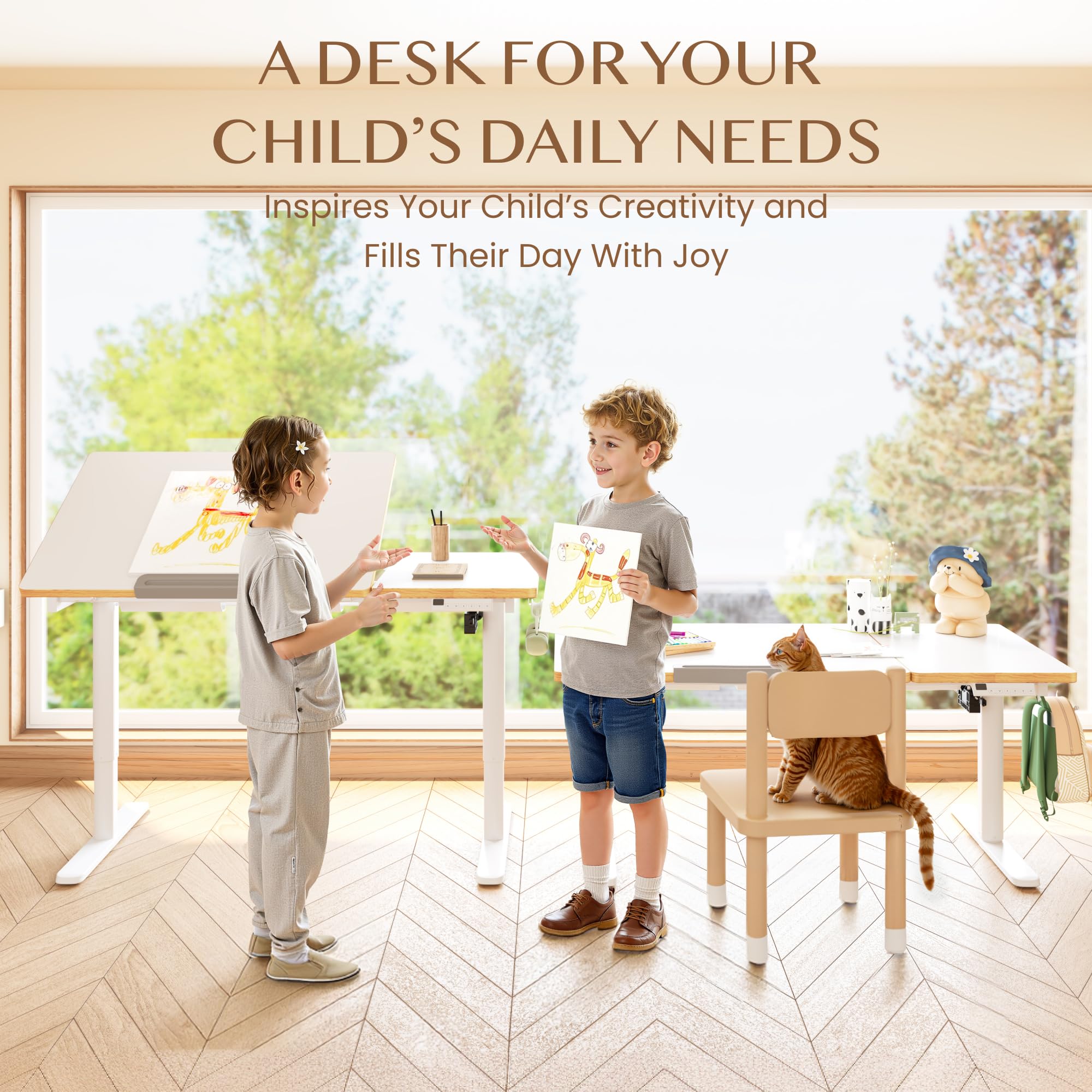 FLEXISPOT Bureau Enfant Réglable en Hauteur 56–88 cm, Bureau Assis Debout avec Plateau Inclinable, 110×52 cm