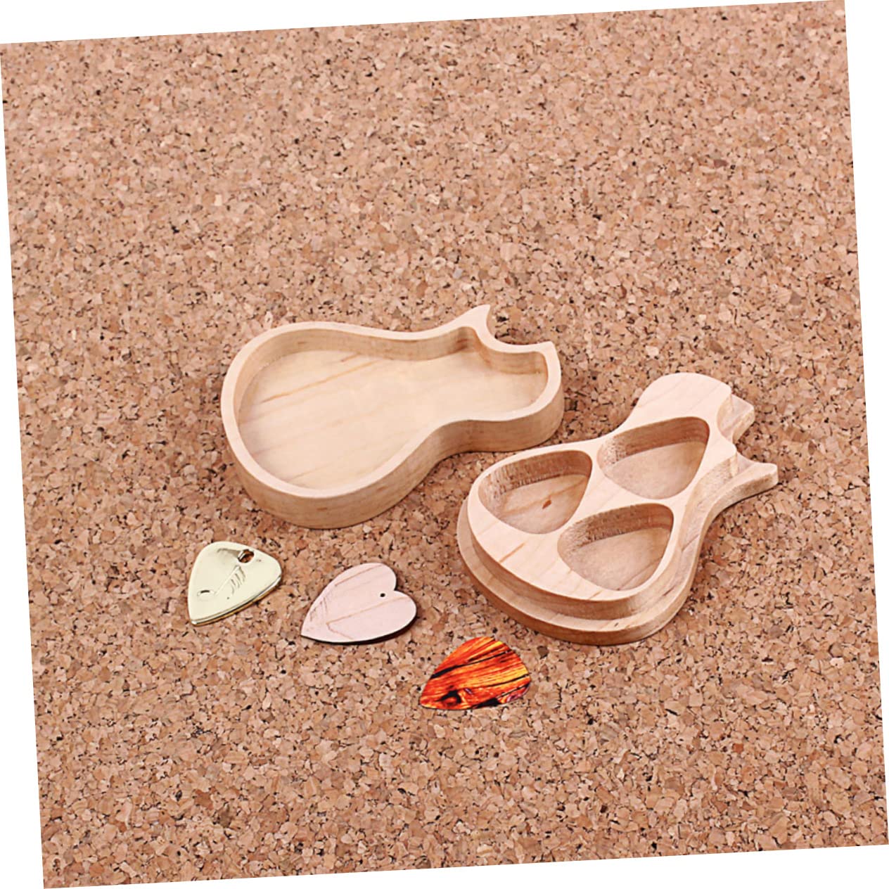 Boîte à Médiators Guitare en Bois D'érable, 1 Set 3 Médiators
