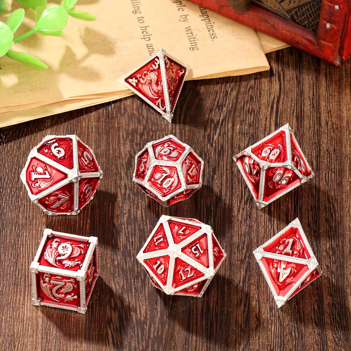 Set di Dadi in Metallo D&D, Modello Drago, 7 pezzi Dadi Poliedrici in Metallo, Accessori per Giochi di Ruolo, Giochi da Tavolo, Regali DND con Scatola Regalo, D20, D12, 2 D10 (00-90 e 0-9), D8, D6, D4