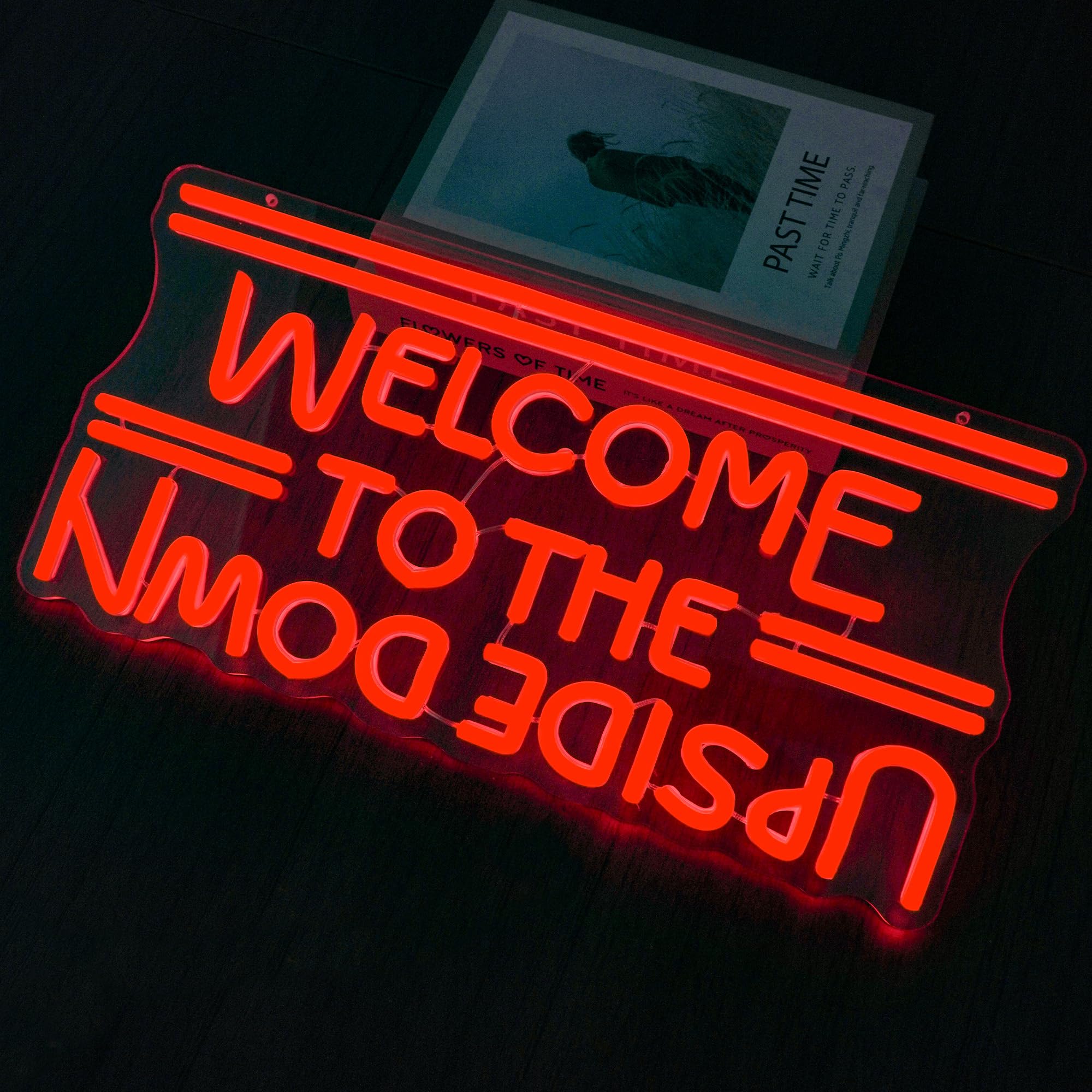 Letrero de neón regulable con texto en inglés "Welcome To The Upside Down" para decoración de pared, letrero LED alimentado por USB para dormitorio, sala de juegos, cueva de hombre, gran regalo para