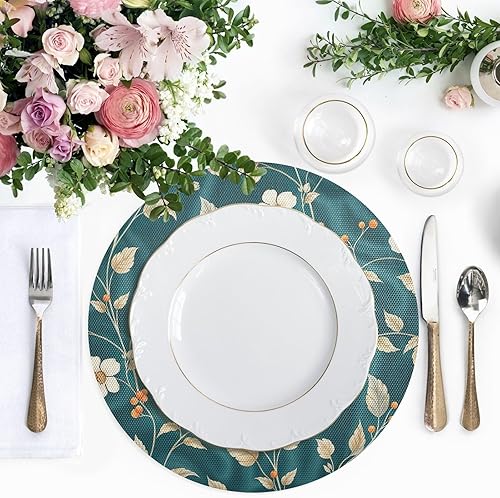 Miniatura 5 de Botanical Stems Teal Circular Table Placemats, Non Slip Washable Heat Resistant Placemats for Kitchen Table one sizex1