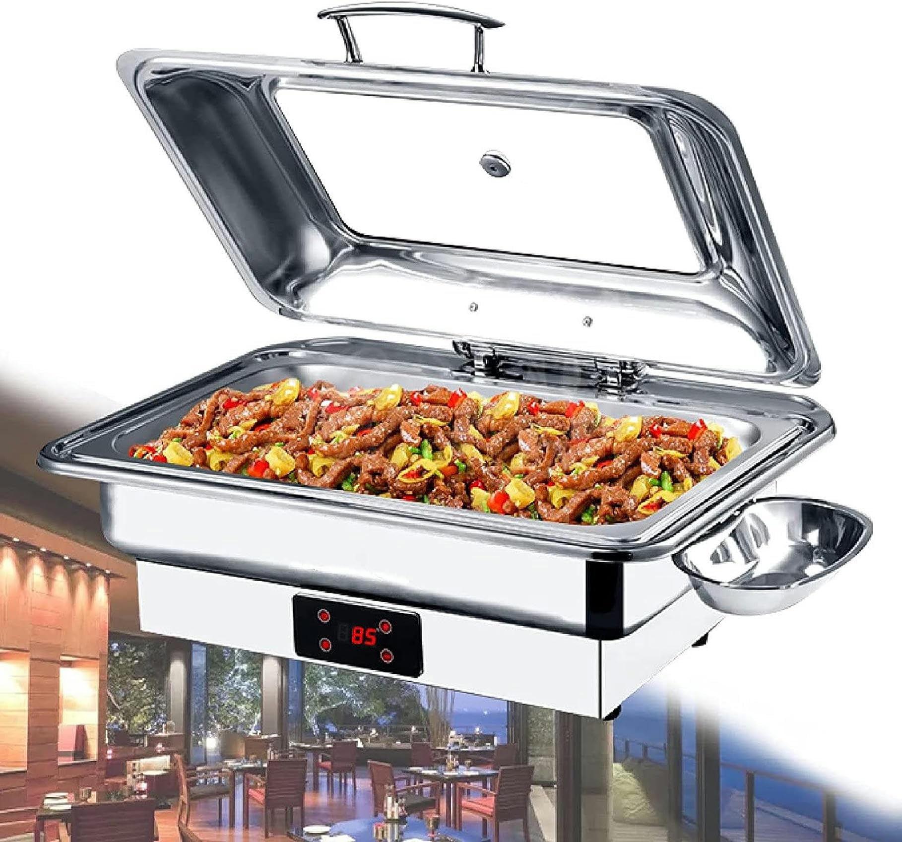 Chafing dish buffet électrique 9L en acier inoxydable pour maintien au chaud