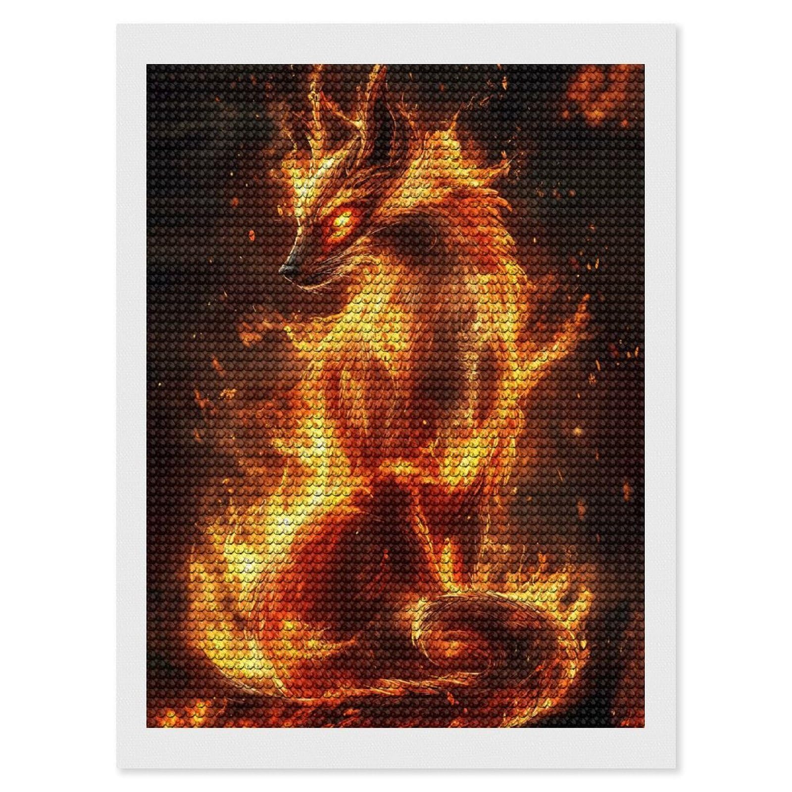 Junmoney Fiery Fox DIY Diamond Art Canvas Kit 12"x16", Pleasing Wall Art Project, Easy Handmade Project, Living Room Decor