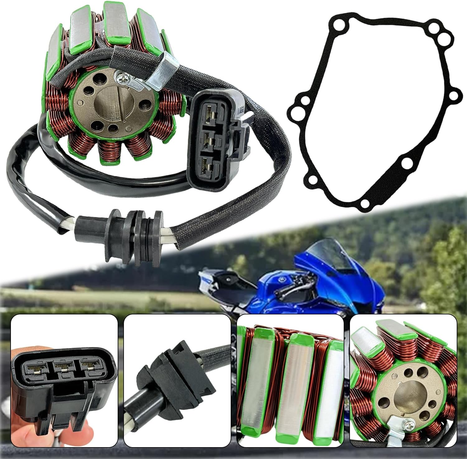 Magneto Stator Coil and Gakset Fit for Yamaha YZF-R1 R1 FZ1 FZ8 FZS1 OEM# 2D1-81410-10-00 2D1-15451-10-00