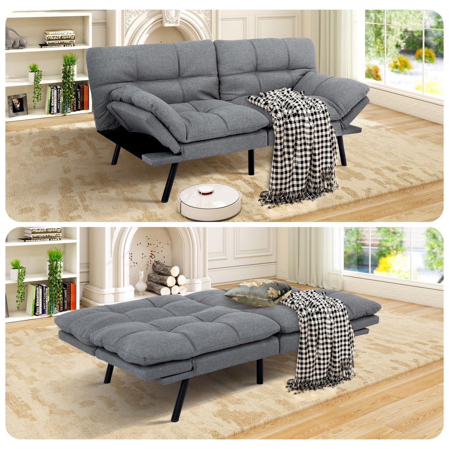 MUUEGM Futon Sofa Bed Memory Foam Futons Modern Office Couch Sleeper Bed Convertible Love seat Sofa for Small Spaces,Apartment,Office with Adjustable Armrest Backrest