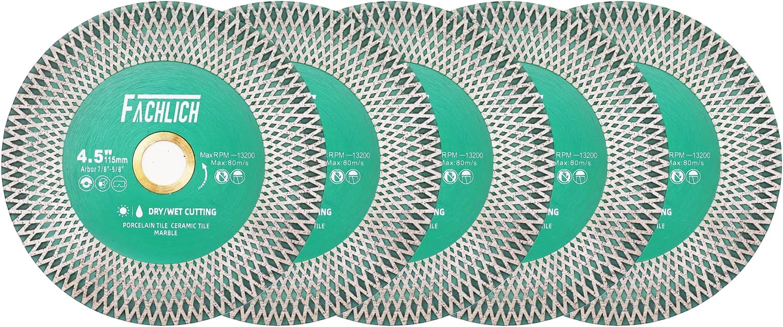 FACHLICH Tile Saw Blade 4-1/2" Diamond Blade 5pcs 115mm for Cutting and Grinding Ceramic Tile Porcelain Marble Granite