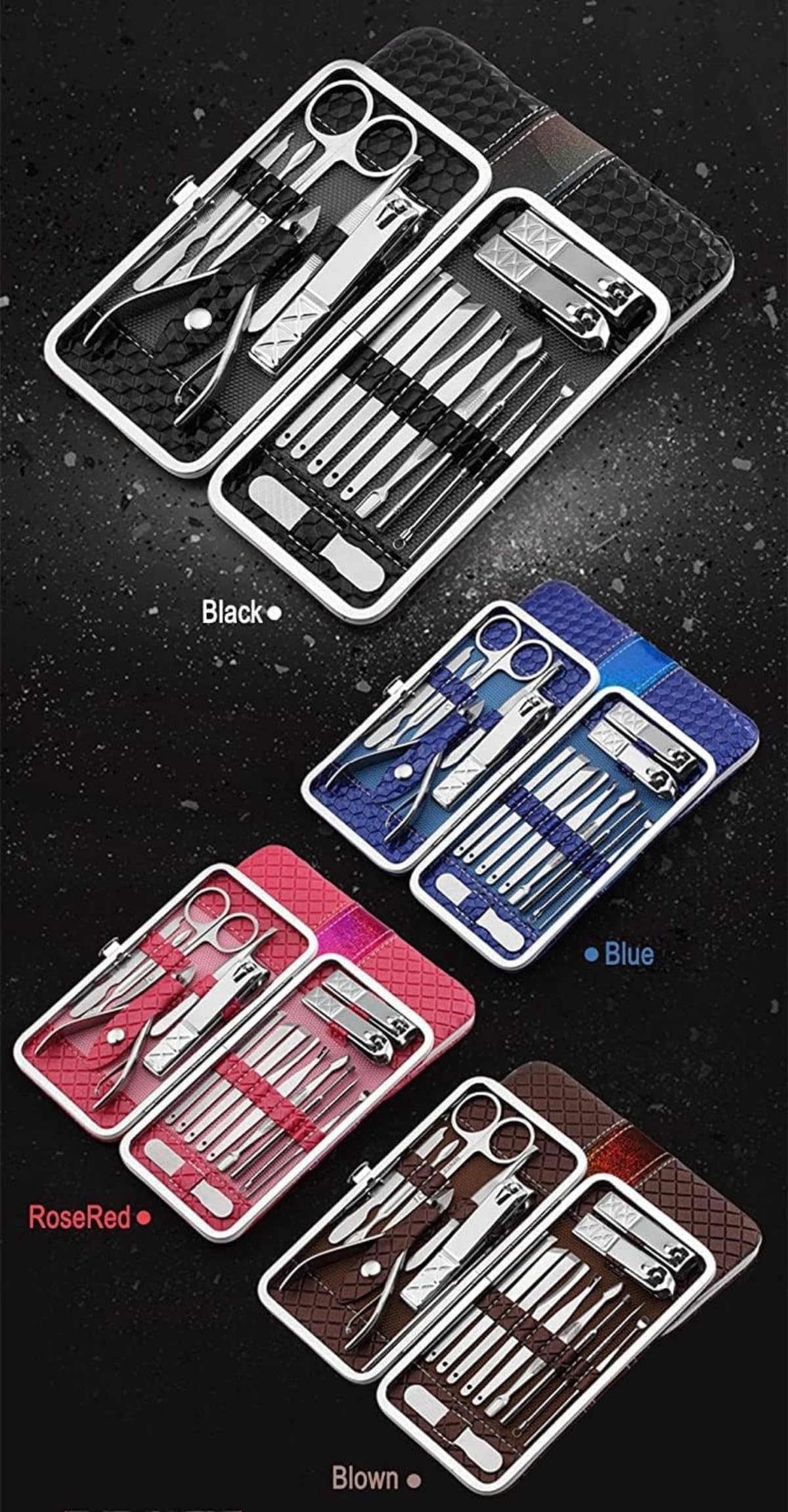 Nail Clippers Set of 19 Nail Care, Grooming Kit, Pedicure & Manicure Set, Includes Eyebrow Scissors, Cuticle Cutters, Nail Files, Earpick, Etc. Etiquette Set, Stainless Steel, Storage Case, Portable,