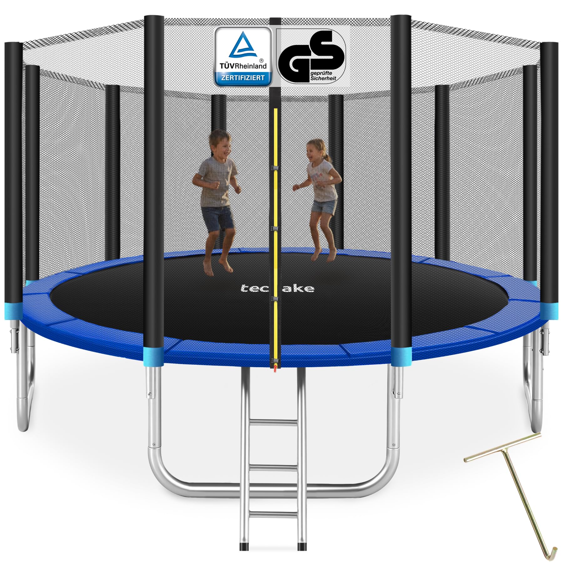 tectake® Trampolino Elastico per Bambini e Adulti da Giardino Ø 244/305/366/396/427/457 cm, Certificato GS, Rete di Sicurezza per Bambini e Scaletta, Trampolino Fitness e Sport, Bordo Imbottito