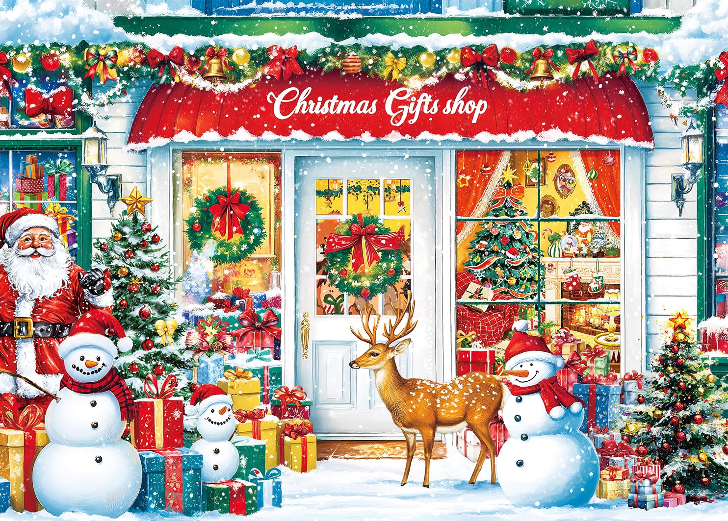Puzzles 1000 Pieces for Adults jigsaw puzzles for adults-Festive Shop Happy Holiday-1000 Piece Puzzle Classic Educational Games Beautiful Decoration Puzzle