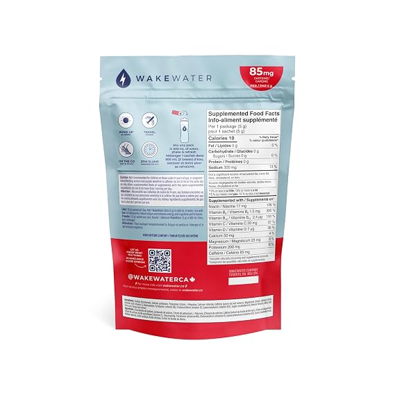 WakeWater Plus Energy Powder - Sugar Free Hydration Drink Mix with Electrolytes and Vitamins - 85mg Natural Caffeine from Green Tea - No Artificial Sweeteners - Cherry Lime, 10 Packets