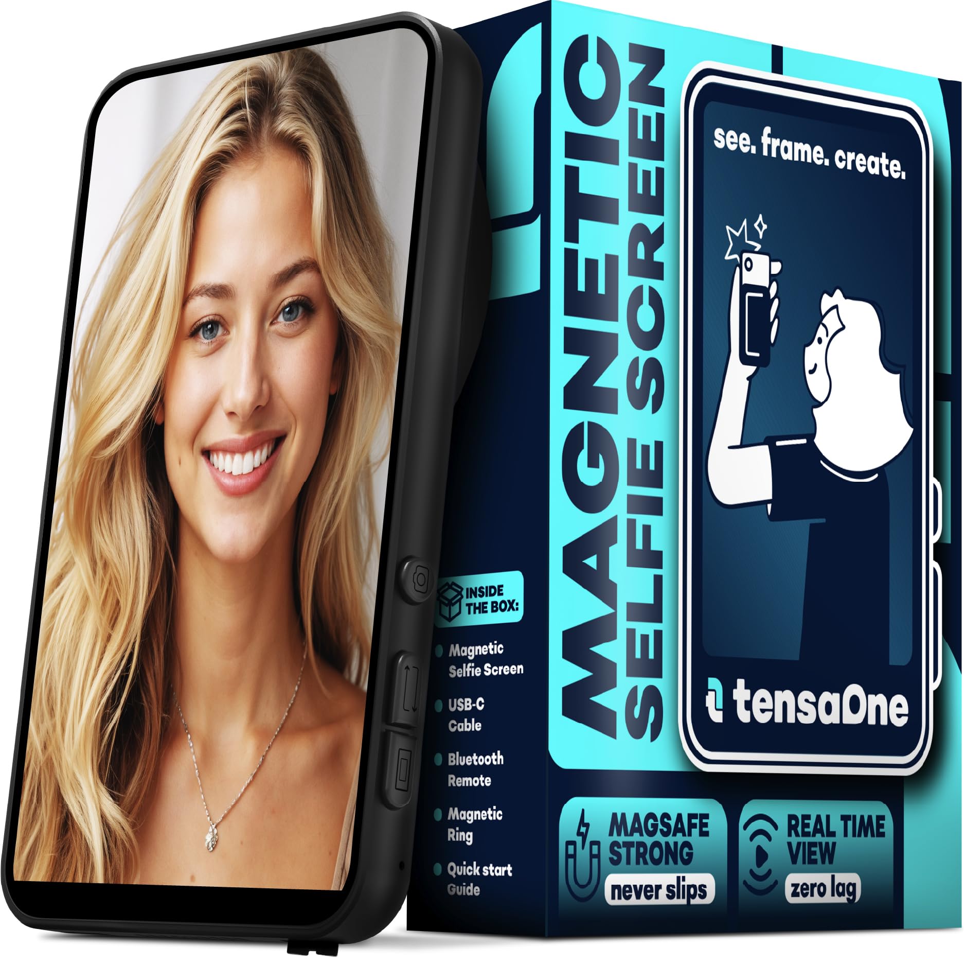 Selfie Monitor Screen for iPhone & Android – Magnetic Wireless Vlog Screens for Back Camera, 4K Mirroring External Monitors, Content Creator Cell Phone Accessories with Bluetooth Remote