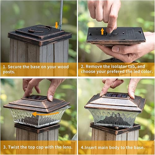 Miniatura 6 de HUYIENO Luces solares para postes de iluminación LED para exteriores, cubierta de valla, dos modos de luz, blanco cálidoblanco brillante, adecuado