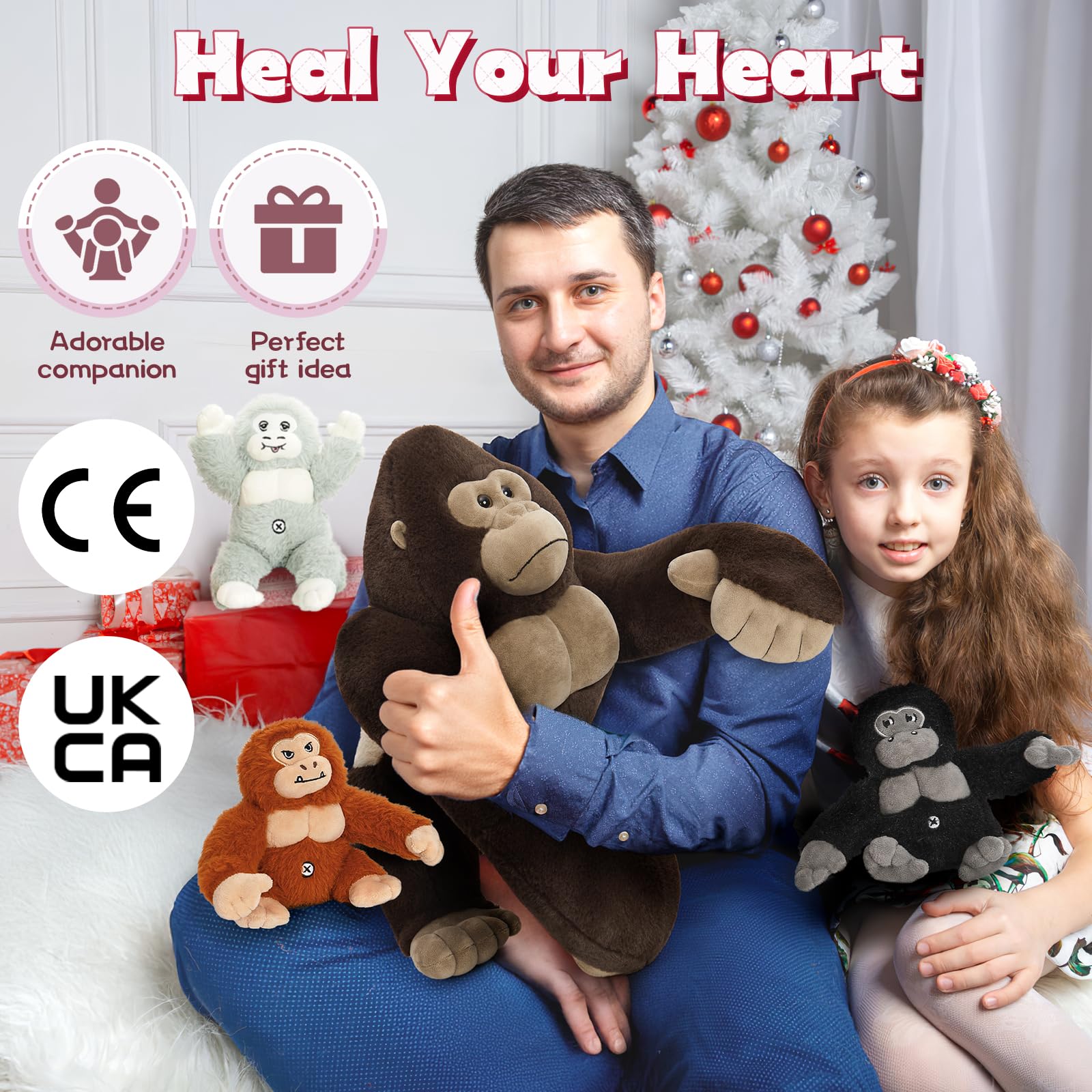 MorisMos Big Gorilla Soft Toy with Babies inside, Lifelike Large Giant Gorilla Monkey Teddy Stuffed Animal Plush Cuddly, Kawaii Presents for Kids Girls Boys Birthday Party Decorations (50 cm) - 5