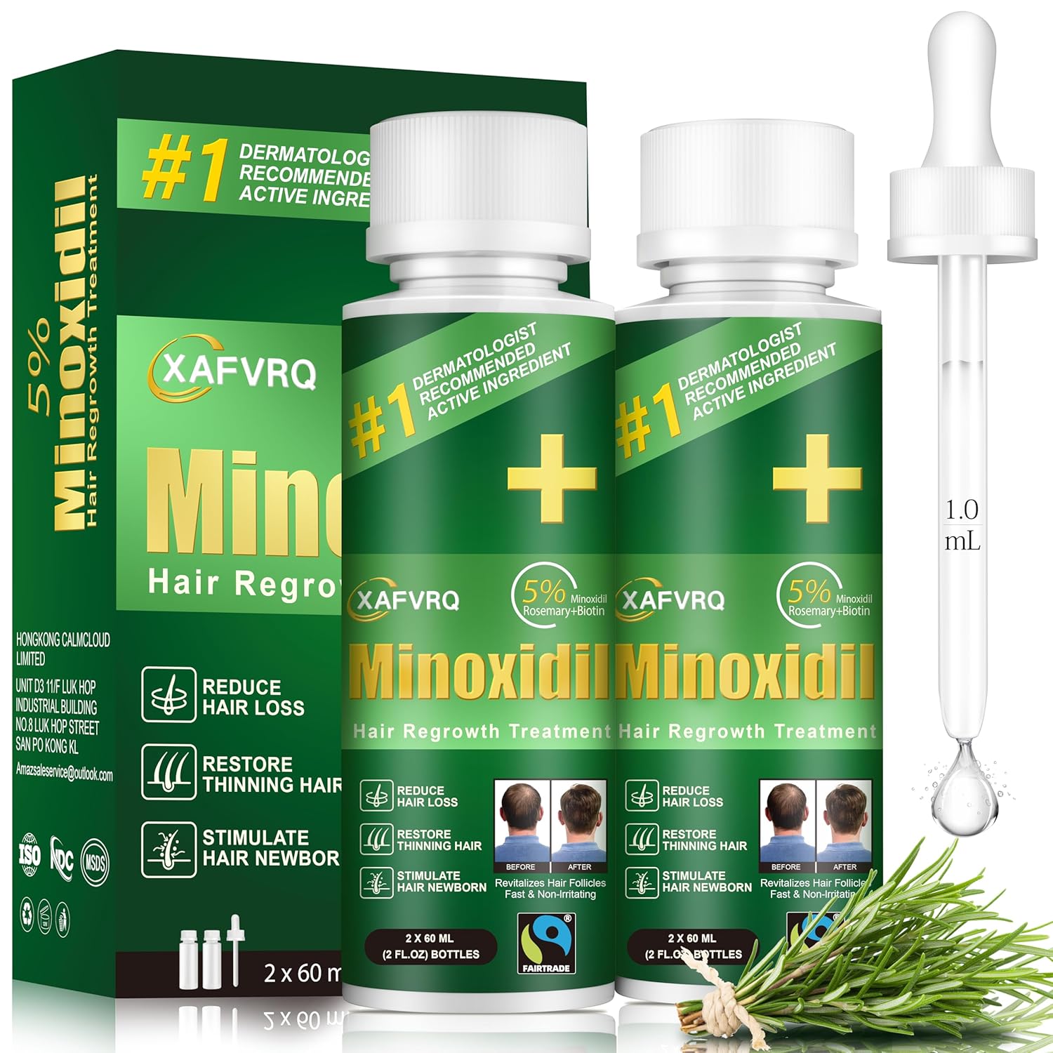 5% Minoxidil for Men, 2PCS Minoxidil for Women Hair Growth Products, Extra Strength Minoxidil Topical Hair Loss Regrowth Treatment Serum with Rosemary & Biotin, Upgraded formula light & Non-Greasy
