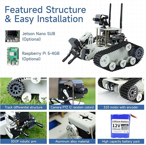 Miniatura 2 de Yahboom Kit de roboict de chasis de tanque, cámara AI, proyecto programable para bricolaje, iniciador ROS para Jetson Nano