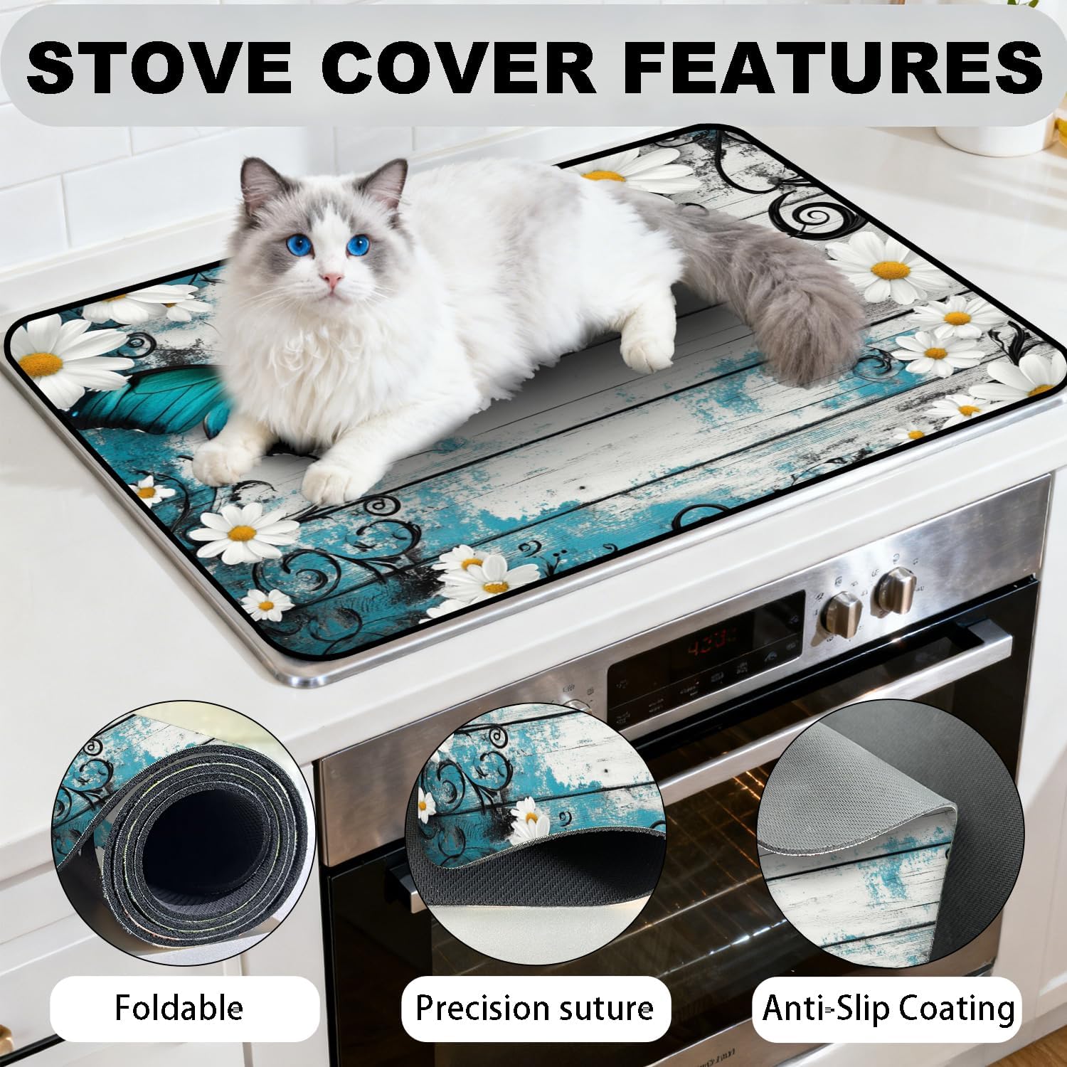 28 X 20 Electric Stove Top Cover — Multi-functional Protector, Perfect for Countertops, Stovetops, and Washing Machine Tops, A Decorative Kitchen Protector