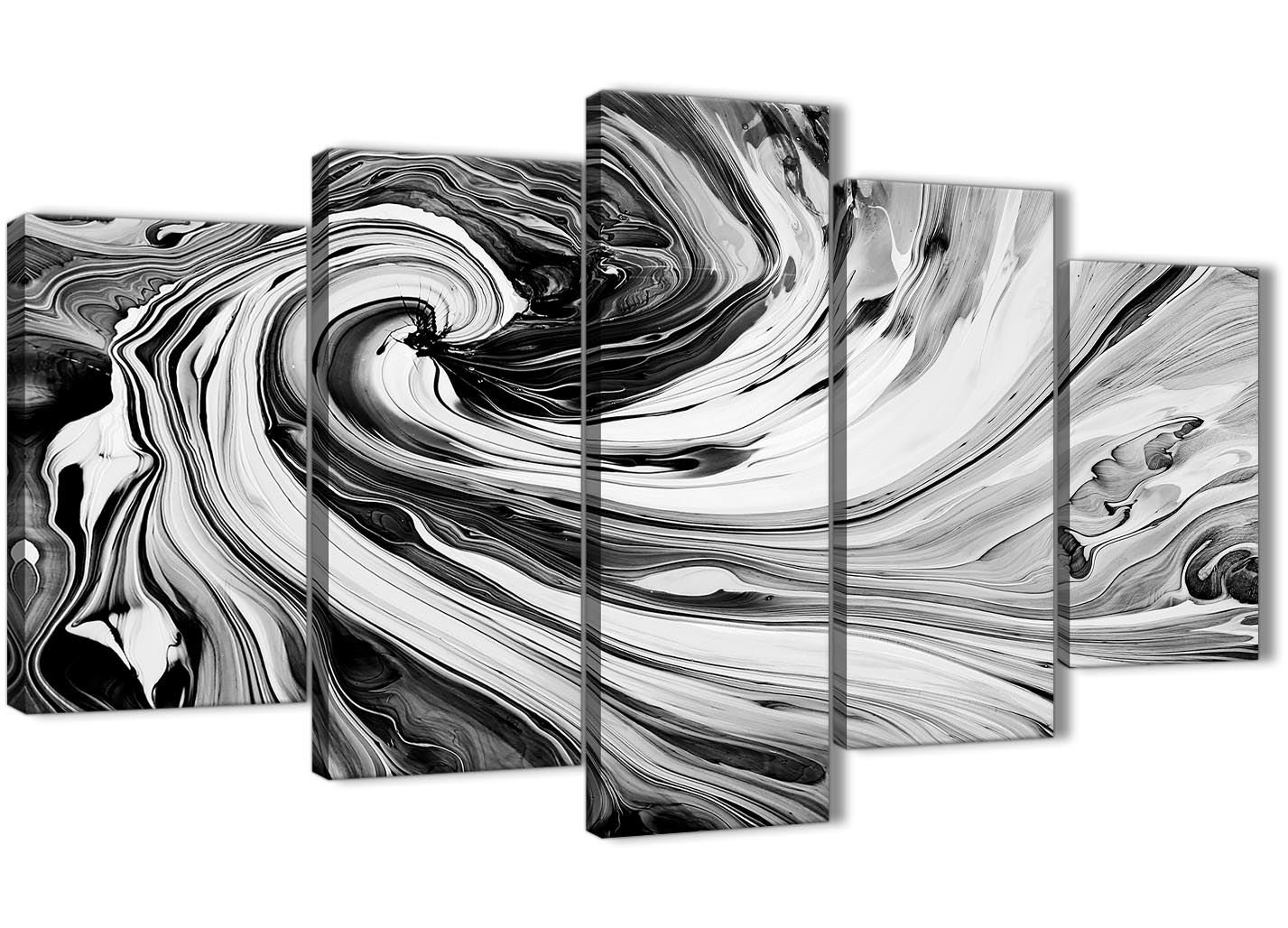 Wallfillers Extra Large Black White Grey Swirls Modern Abstract Canvas Wall Art - Multi Set of 5-160cm Wide - 5354