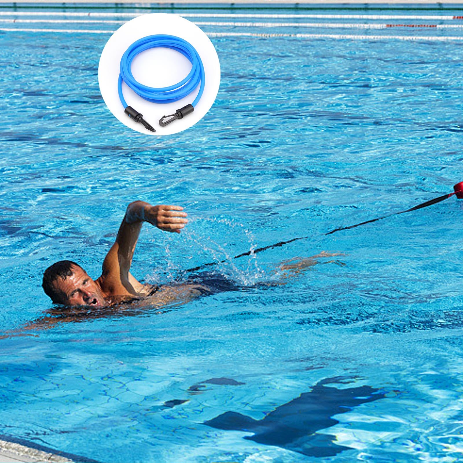 Ceinture De Natation Élastique 4m Réglable - Entraînement Piscine Stationnaire - Inclut Pince Nez Et Bouchons Oreilles