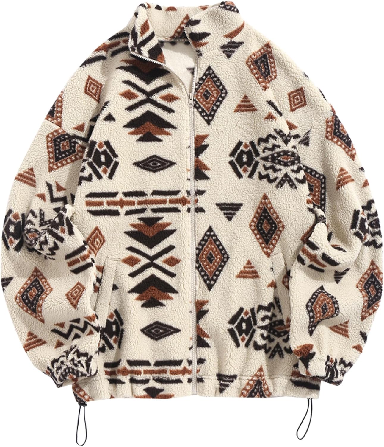 ZAFUL Women's Fashion Long Sleeve Zip Up Plain Faux Fur Sweatshirt Solid Color Pullover Top with Pockets