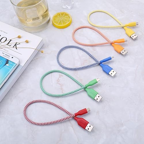 Miniatura 9 de OKRAY - Cable micro USB corto de 1 pie, paquete de 10 cables de carga rápida de nailon trenzado USB A a Micro 2.0, carga rápida y sincronización de
