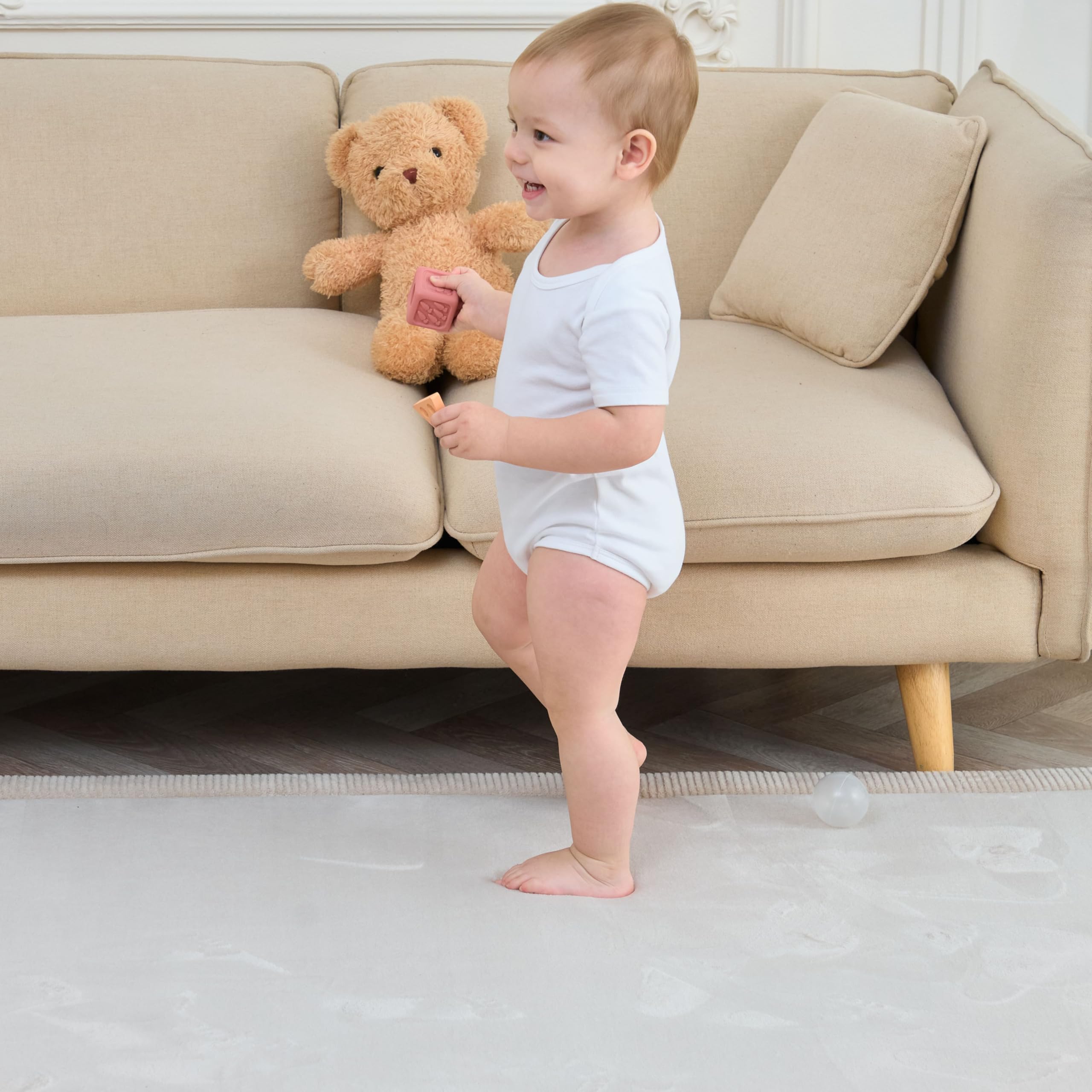SUPERBE BEBE - Tapis De Jeu Et D’Éveil Bébé 150x200X2,5CM – Épais Et Anti-Choc - Mousse Mémoire De Forme Non Toxique Oeko-Tex – Tapis Chambre Bébé Et Enfant - Design Elegant (Beige UNI)