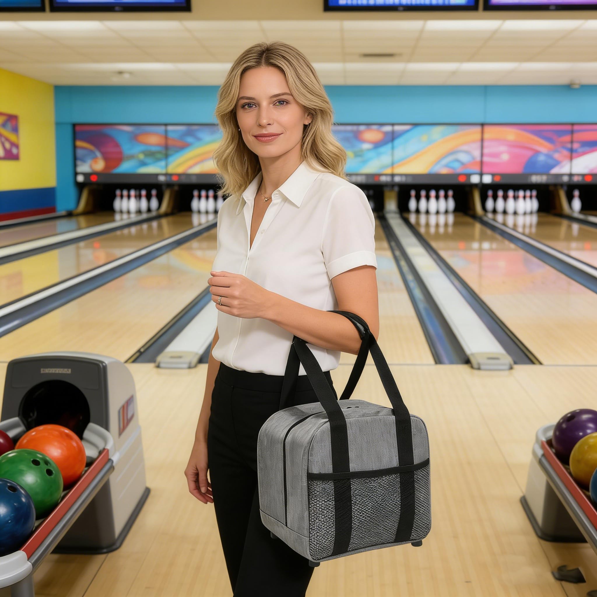 Sac pour boule de bowling en tissu Oxford imperméable avec rembourrage de protection en mousse Porte-billes Poche filet pour accessoires UH45