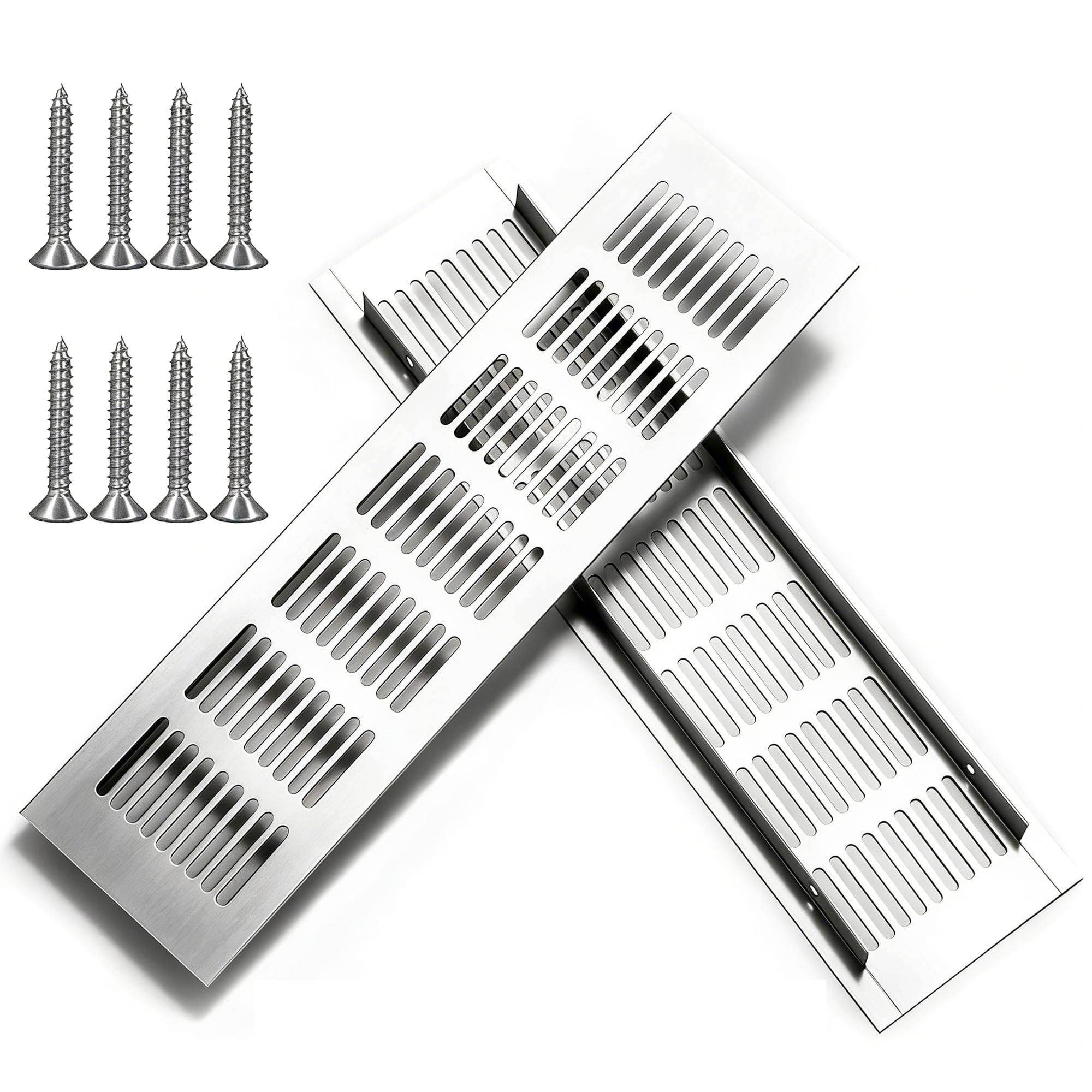 2Pcs Air Vent Grille Cover, 300x80mm Radiator & Kitchen Plinth Vent Grill, Aluminum Alloy Fridge Grill Vents, with Screws for Cabinets, Wardrobes, Fridge & Furniture Ventilation (Silver)