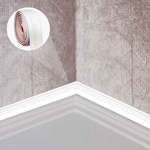 Miniatura 5 de 2 piezas de moldura de suelo, despegar y pegar, moldura flexible para suelo, moldura de goma adhesiva para paredes, pisos, encimeras, azulejos, 16.4